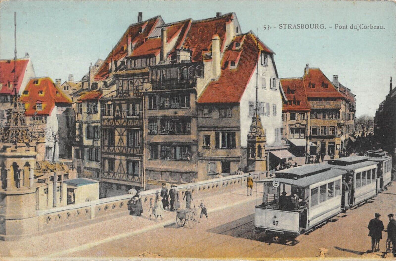 Carte postale ancienne Strasbourg Pont Du Corbeau Tramway à Strasbourg