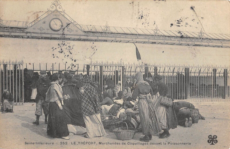 Carte postale ancienne Le Treport Marchandes De Coquillages Devant La Poissonnerie