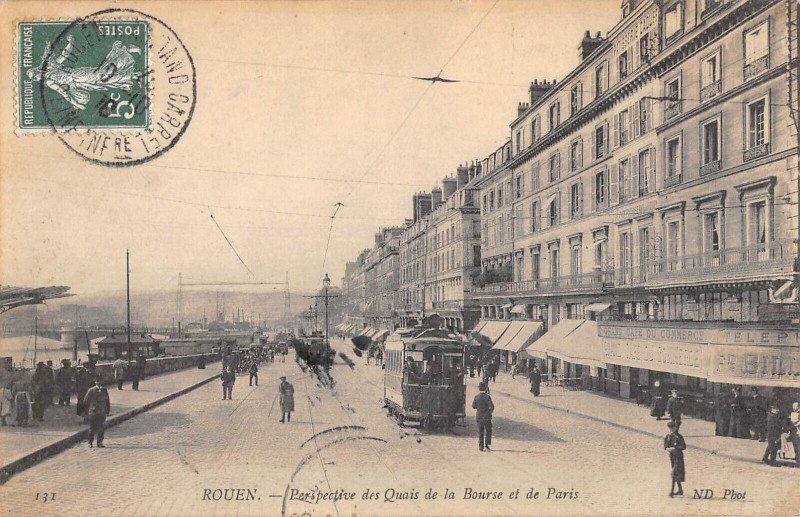 Carte postale ancienne Rouen Perspective Des Quais De La Bourse Et De Paris à Rouen