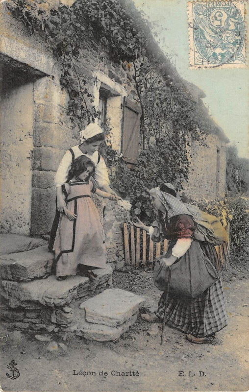 Carte postale ancienne Lecon De Charite Mendiant