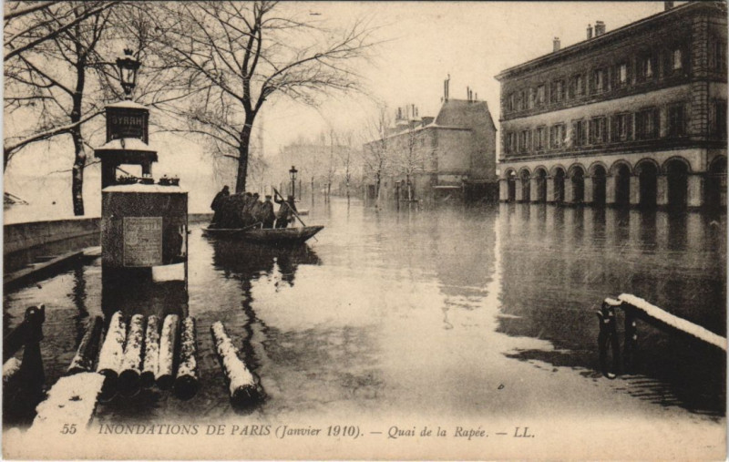 Carte postale ancienne Inondation 1900 Paris Quai de la Rapee France à Paris
