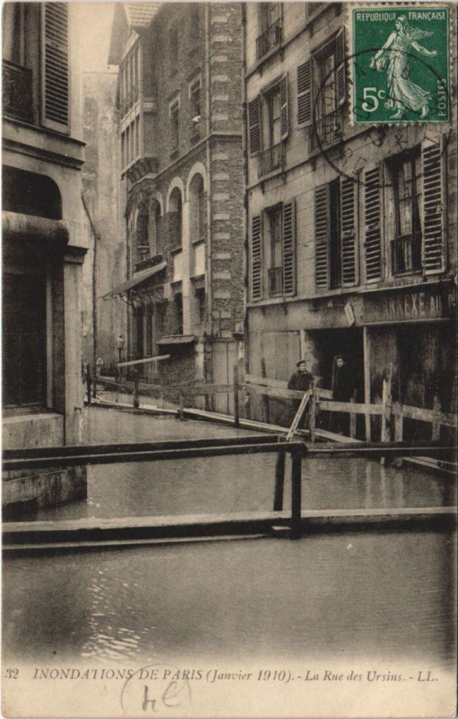 Carte postale ancienne Inondation 1900 Paris Rue des ursins France