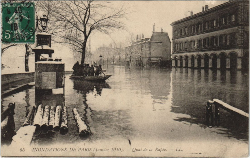 Carte postale ancienne Inondation 1900 Paris Quai de la Rapee France à Paris