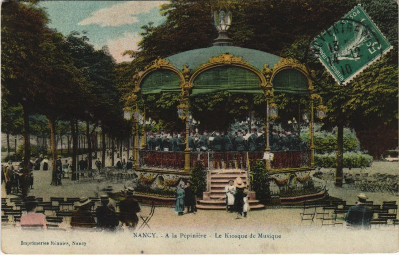 Carte postale ancienne Nancy a la pepiniere Kiosque de Musique à Nancy