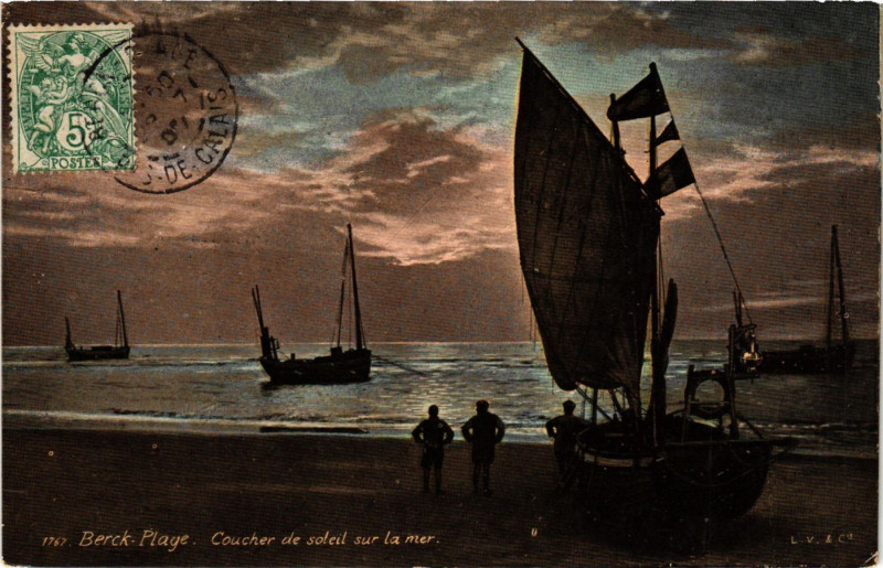 Carte postale ancienne Berck Plage Coucher de Soleil à Berck