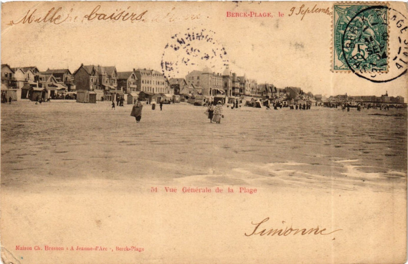 Carte postale ancienne Berck Plage vue generale de la Plage à Berck