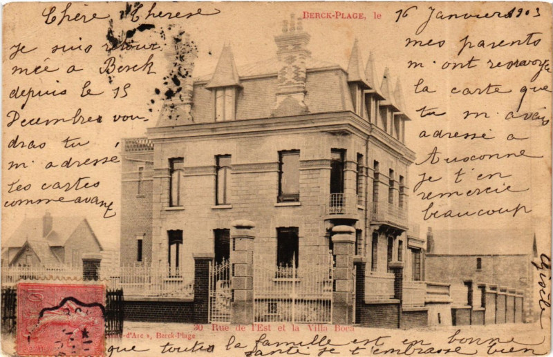 Carte postale ancienne Berck Plage Rue de l'Est et la Villa Boca à Berck