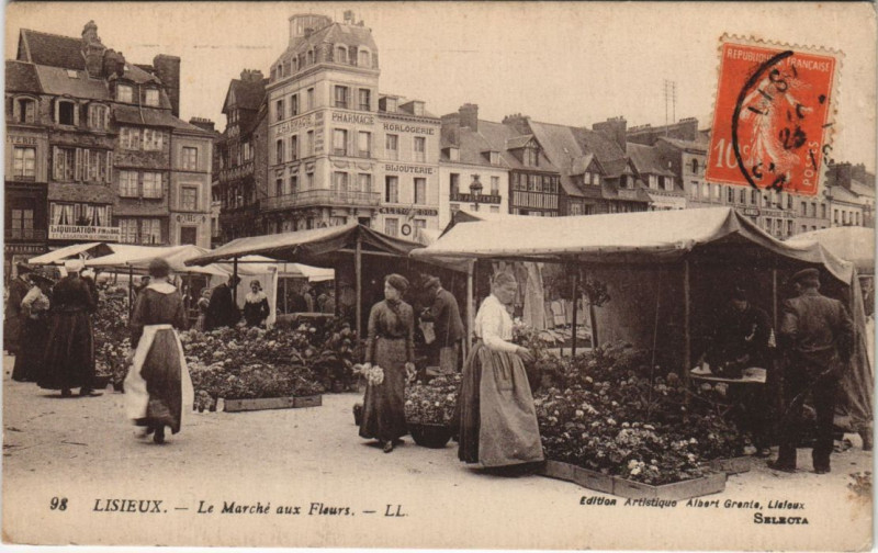 Carte postale ancienne Lisieux Le Marche aux Fleurs à Lisieux