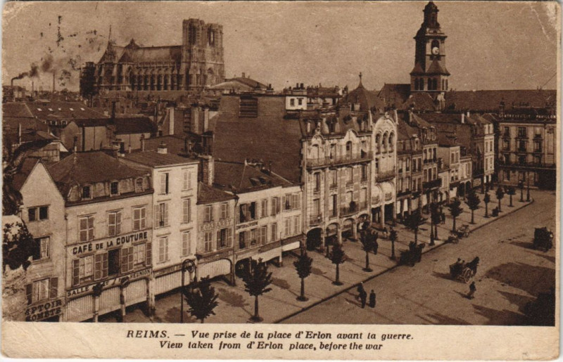 Carte postale ancienne Reims vue prise de la place d'Erlon à Reims