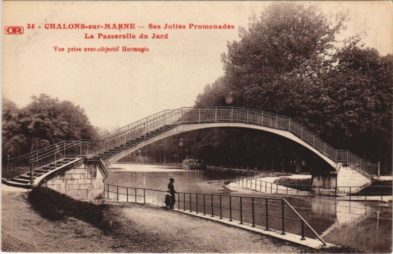 Carte postale ancienne Chalons-Sur-Marne La Passerelle du jardin