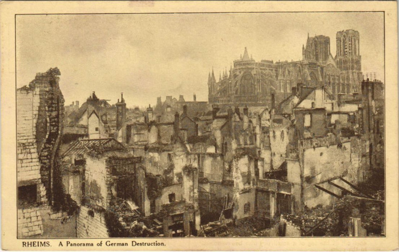 Carte postale ancienne Reims bombardements German destruction à Reims