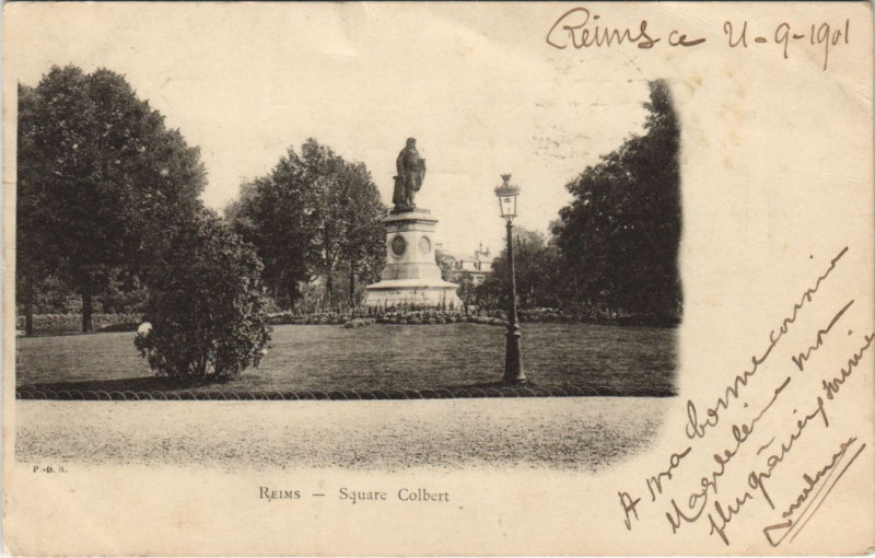 Carte postale ancienne Reims Square Colbert à Reims