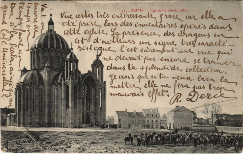 Carte postale ancienne Reims Eglise Sainte-Clotilde à Reims