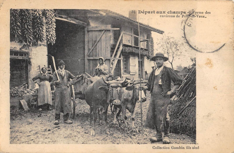 Carte postale ancienne Depart Aux Champs Ferme Des Environs De Pont De Vaux / Agriculture à Pont-de-Vaux