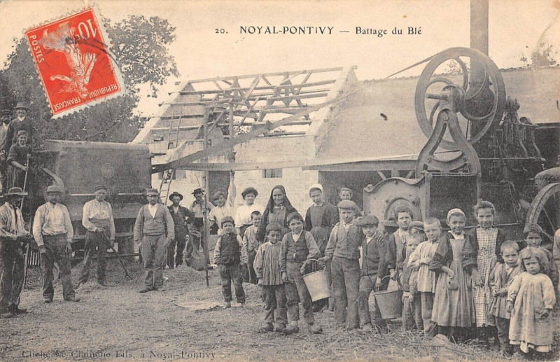 Carte postale ancienne Noyal Pontivy Battage Du Ble (cpa rare) /AGRICULTURE à Noyal-Pontivy