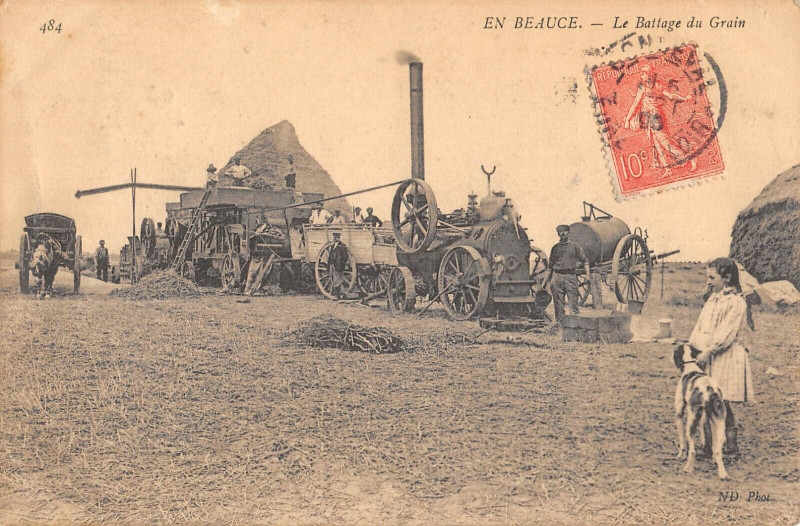 Carte postale ancienne En Beauce Le Battage Du Grain - Agriculture