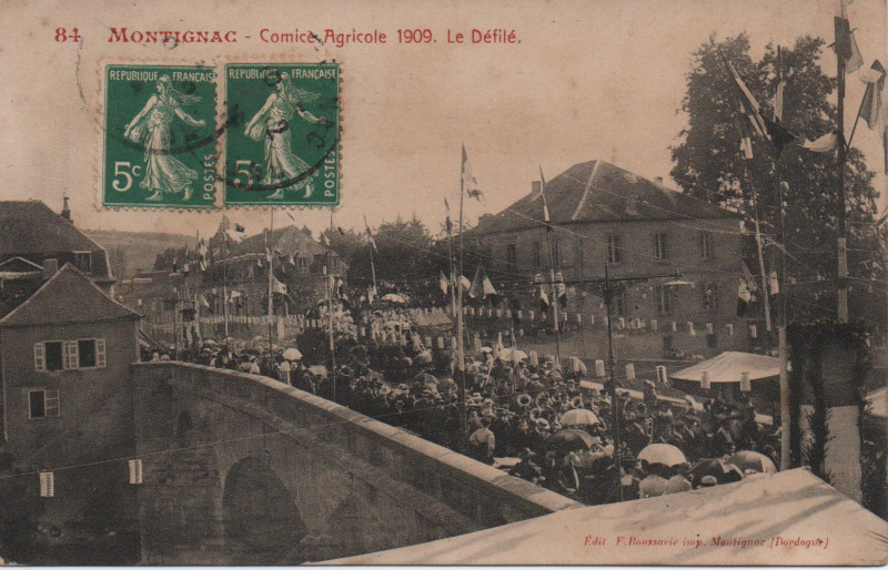 Carte postale ancienne Comice Agricole 1909 - Le Défilé à Montignac