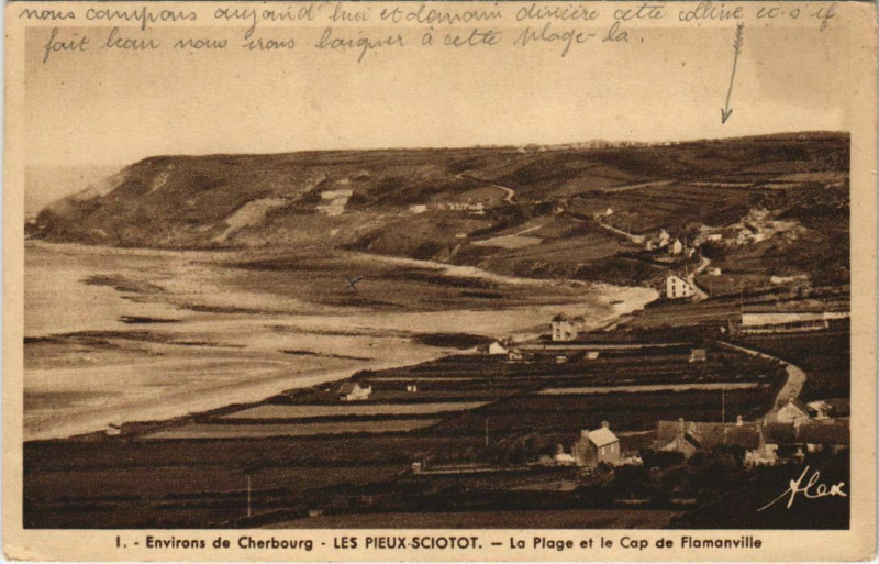 Carte postale ancienne Env. de Cherbourg Les Pieux Scioto La Plage et le Cap de Flamanv aux Pieux