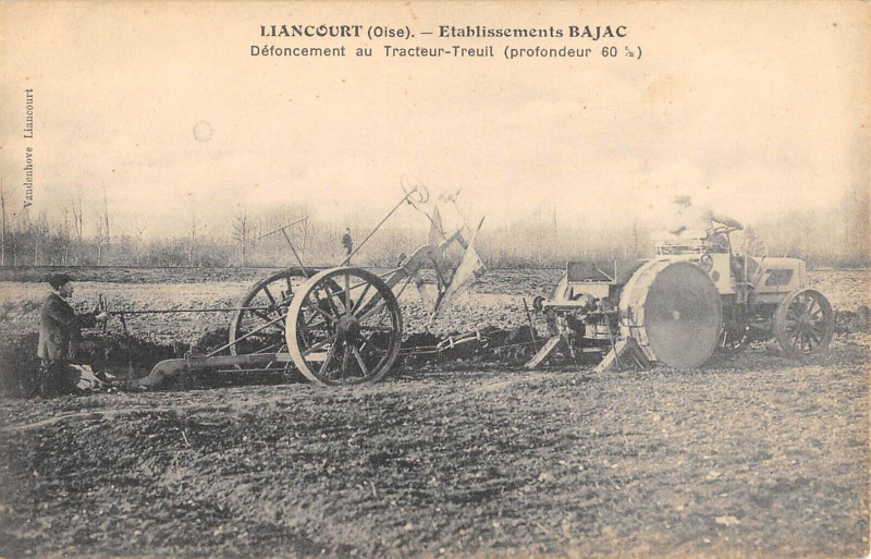 Carte postale ancienne Liancourt Etablissement Bajac Defoncement Au Tracteur TREUIL/ Agriculture à Liancourt