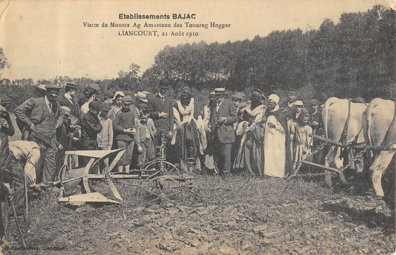 Carte postale ancienne Etablissements Bajac Visite De Moussa Amastane A Liancourt - Agriculture à Liancourt