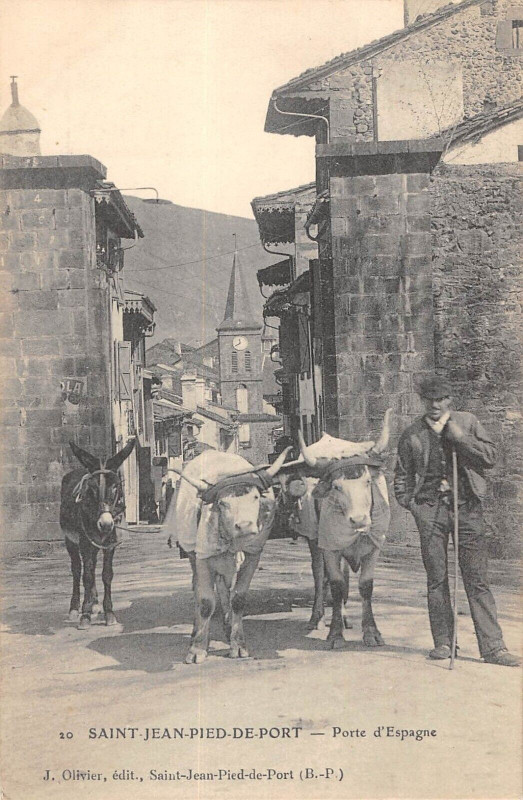 Carte postale ancienne Saint Jean Pied De Port Porte D'Espagne / Agriculture à Saint-Jean-Pied-de-Port