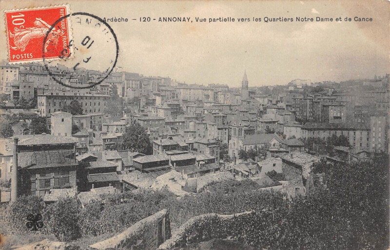 Carte postale ancienne Annonay Vue Partielle Vers Les Quartiers Notre Dame Et De Cance à Annonay