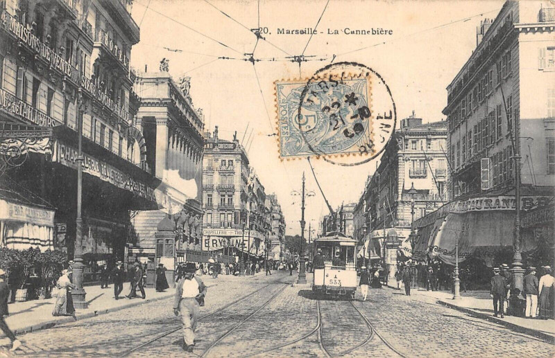 Carte postale ancienne Marseille La Cannebiere - Tramway à Marseille