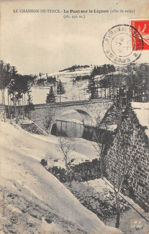 Carte postale ancienne Le Chambon De Tence Le Pont Sur Le Lignon Effet De Neige à Tence