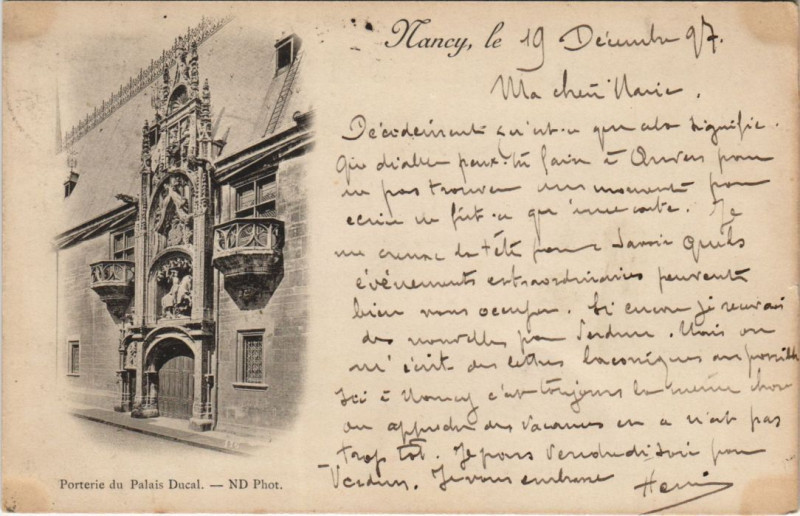 Carte postale ancienne Nancy Porterie du Palais Ducal à Nancy