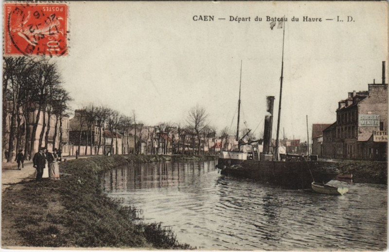 Carte postale ancienne Caen Depart du Bateau du Havre à Caen