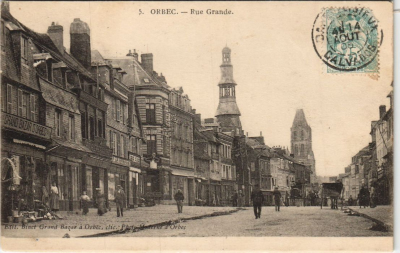 Carte postale ancienne Orbec Rue Grande à Orbec