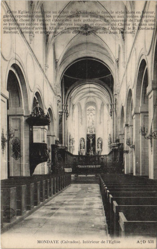 Carte postale ancienne Mondaye Interieur de l'Eglise