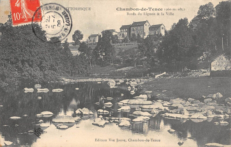 Carte postale ancienne Chambon De Tence Bords Du Lignon Et La Ville - rare à Tence