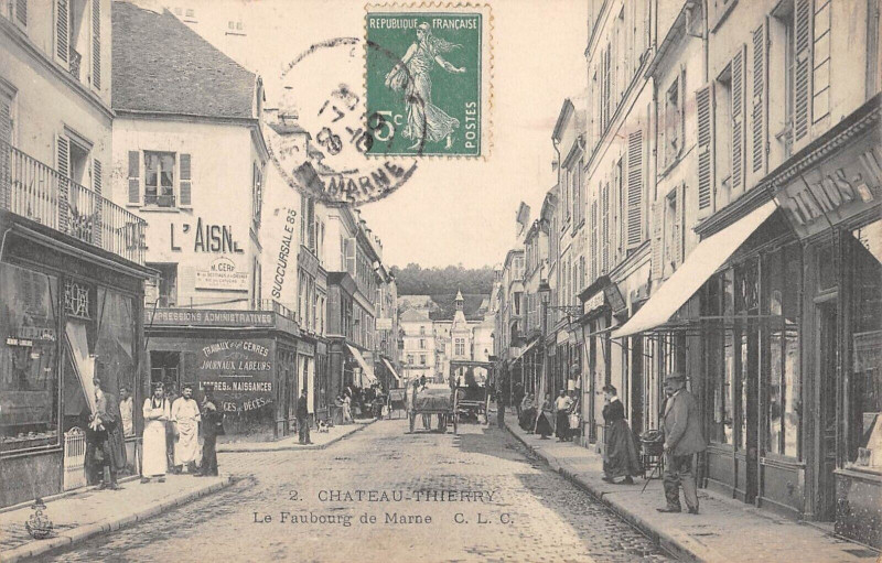 Carte postale ancienne Chateau Thierry Le Faubourg De La Marne / Commerces