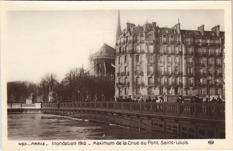 Carte postale ancienne Inondations 1910 Paris Pont Saint-Louis