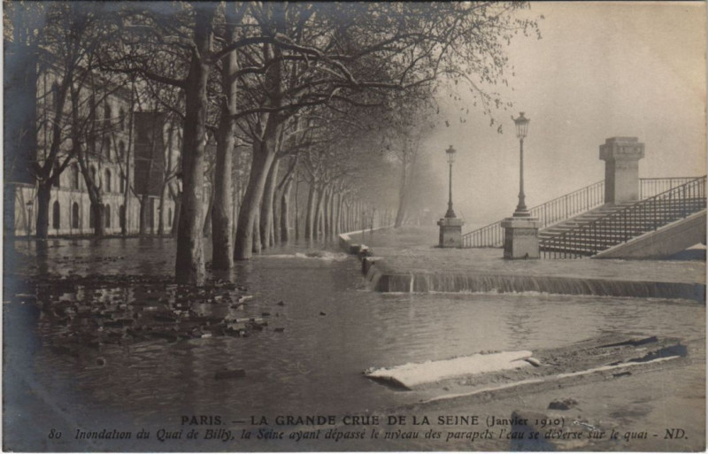 Carte postale ancienne Inondations 1910 Paris Quai de Billy