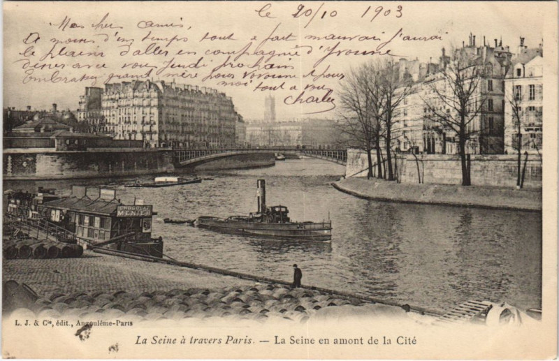 Carte postale ancienne Paris 4e La Seine en amont de la Cite à Paris 5e