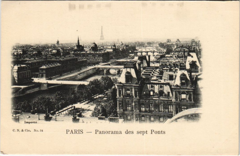 Carte postale ancienne Paris 4e Panorama des Sept Ponts à Paris 4e