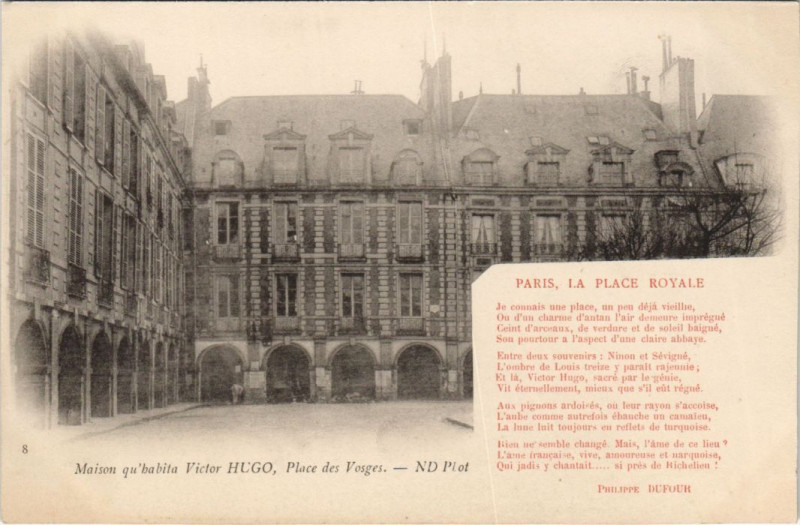Carte postale ancienne Paris 4e Place des Vosges maison de Victor Hugo à Paris 4e