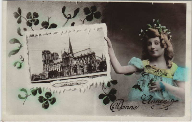 Carte postale ancienne Paris 4e Notre-Dame Bonne Annee à Paris 4e