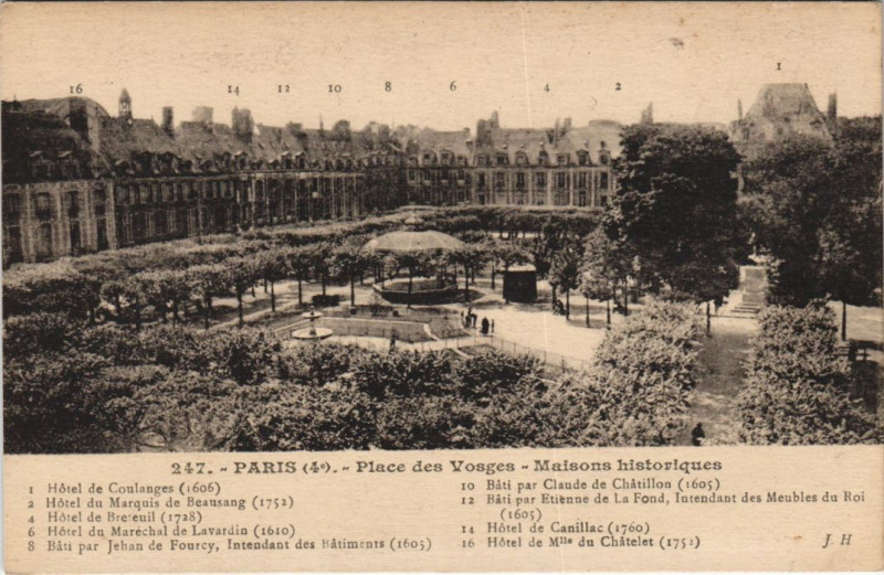 Carte postale ancienne Paris 4e Place des Vosges à Paris 4e