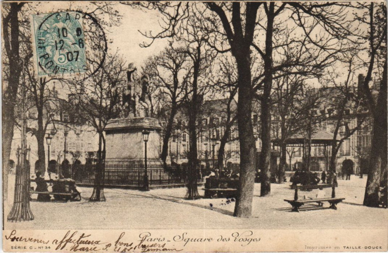 Carte postale ancienne Paris 4e Square des Vosges à Paris 4e
