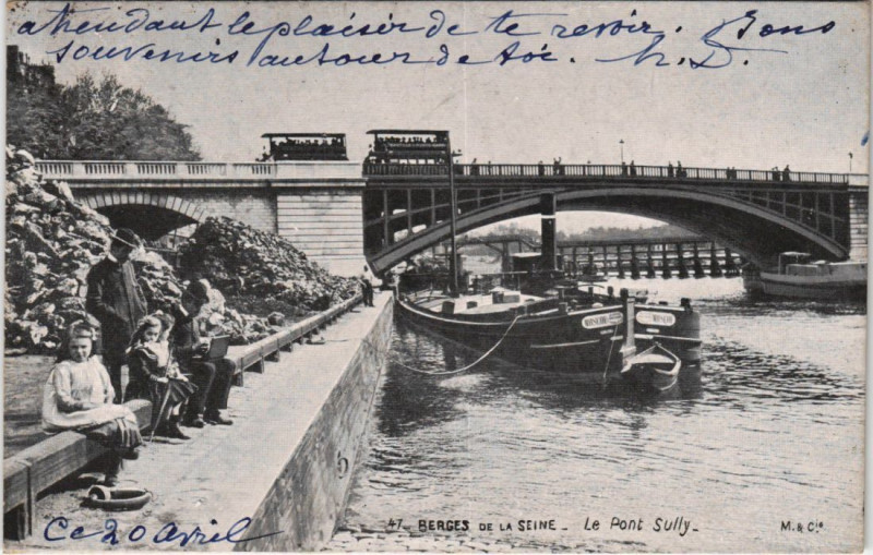 Carte postale ancienne Paris 4e Berges de la Seine Pont Sully à Paris 4e