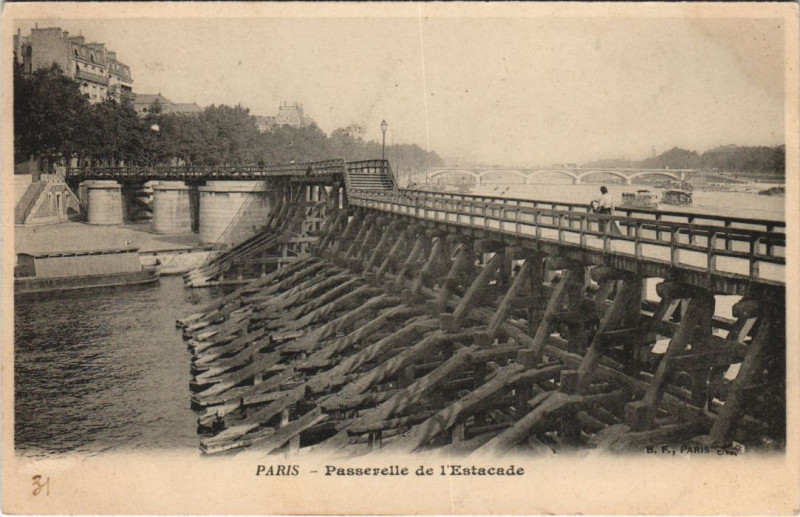 Carte postale ancienne Paris 4e Passerelle de l'Estacade à Paris 4e