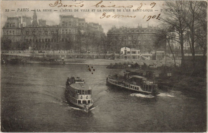 Carte postale ancienne Paris 4e Hotel de Ville La Seine à Paris 4e