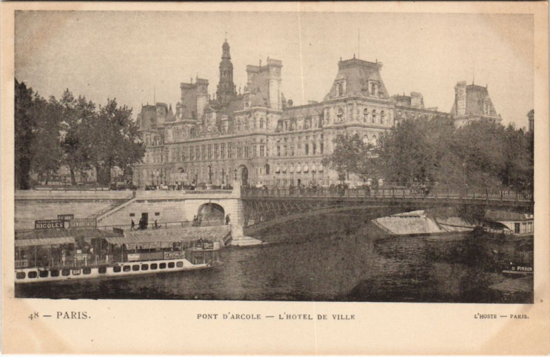 Carte postale ancienne Paris 4e Hotel de Ville pont d'Arcole à Paris 4e