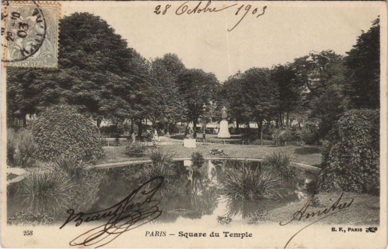Carte postale ancienne Paris 3e Square du Temple à Paris 3e