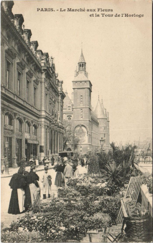 Carte postale ancienne Paris 4e Marche aux Fleurs Tour de l'horloge à Paris 4e