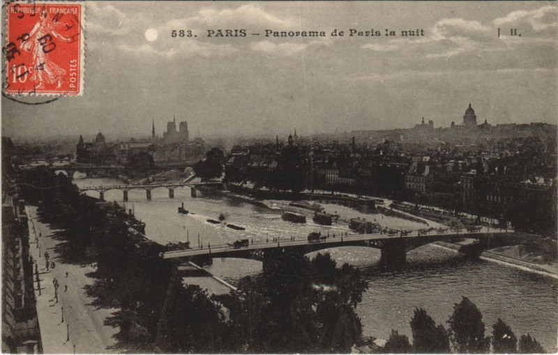 Carte postale ancienne Paris 4e Panorama de Paris la nuit à Paris 4e