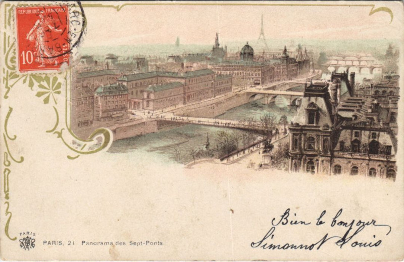 Carte postale ancienne Paris 4e Panorama des Sept Ponts à Paris 4e